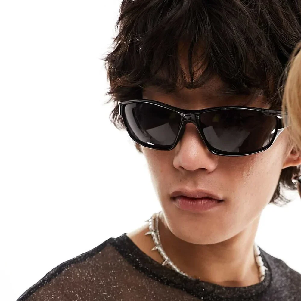 ASOS AJ Morgan black retro wraparound matrix sunglasses